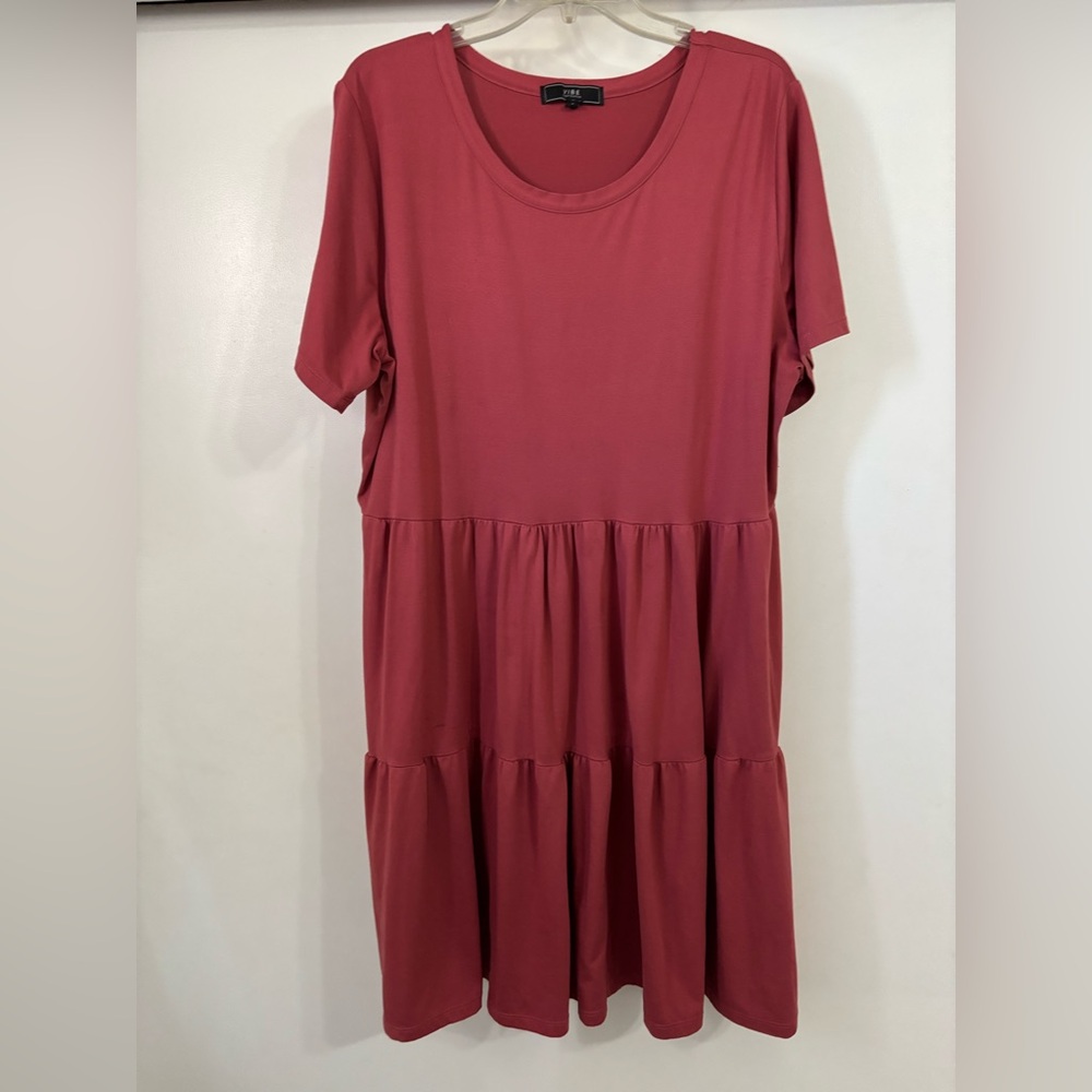 Casual Stretchy Flowy Coral Tiered Women's Dress 3X